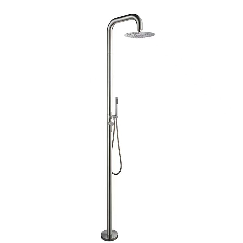 Freestanding Outdoor Shower Faucet Kit with Detachable Shower Head, Brushed Gold Stainless Steel Deck Mounted Shower Set for Poolside, Patio, and Backyard