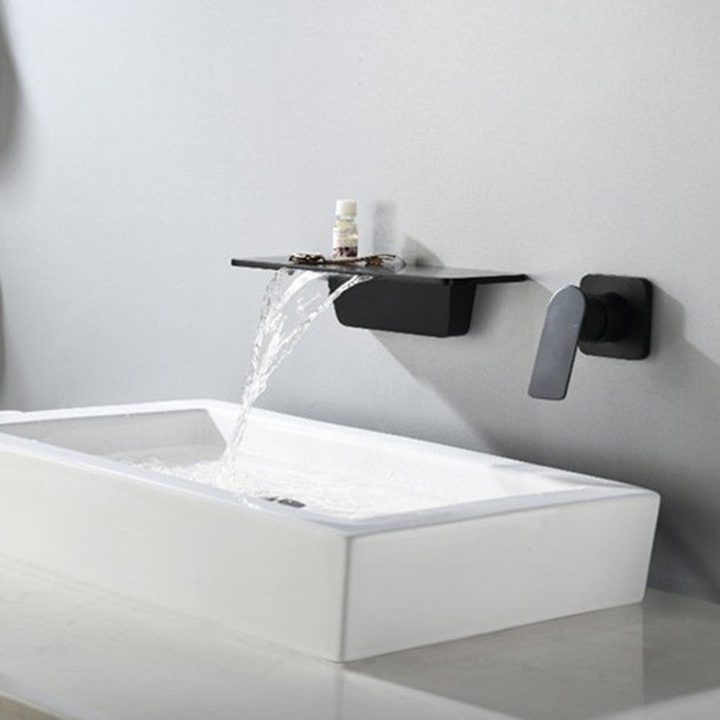 Basin Faucet Wall Mounted Brushed Gold Bathroom Sink Faucet In-Wall Black Waterfall Tap Basin Mixer Tap Set Combination