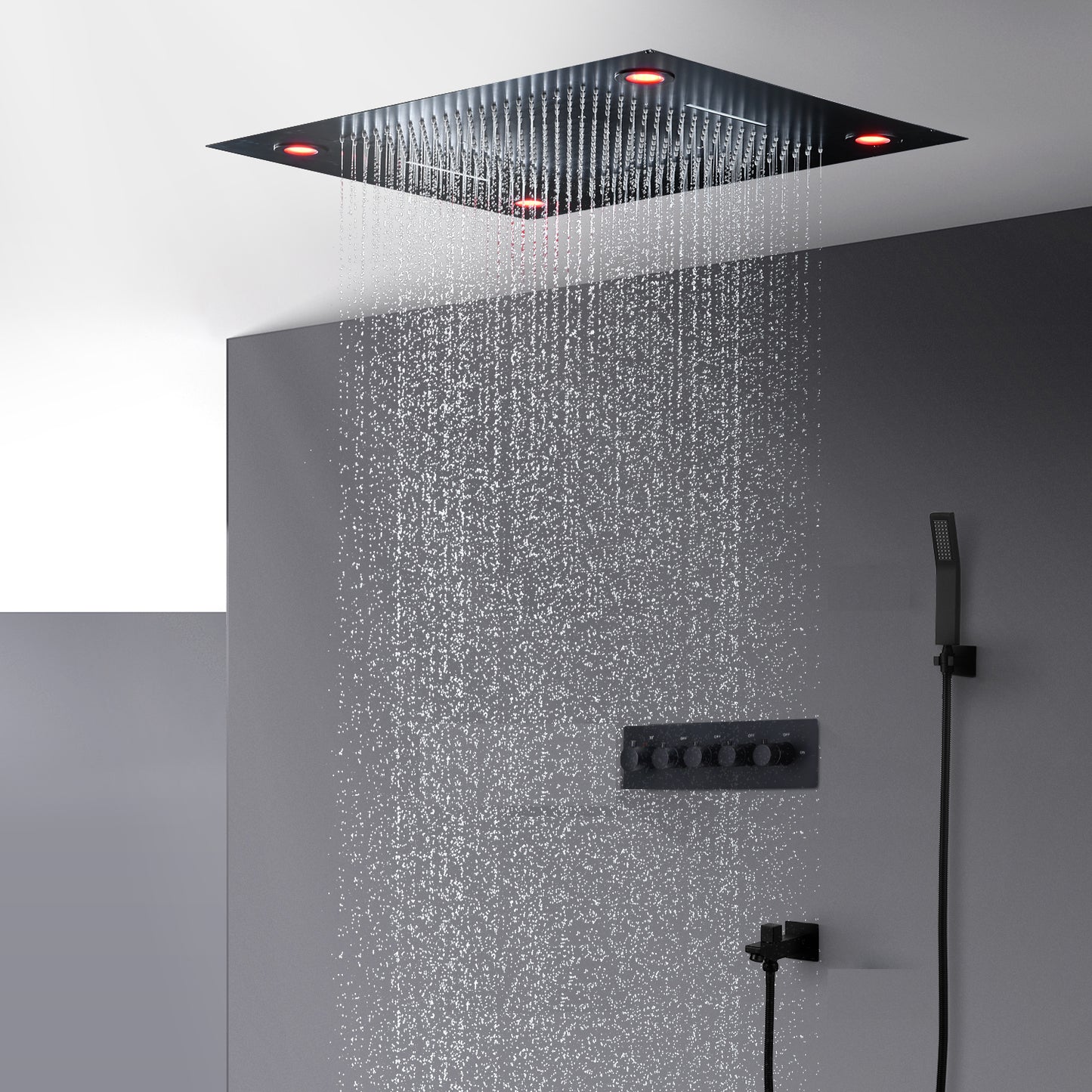 Bathroom Ceiling Matte Black Luxury Shower Head High Flow Constant Temperature Mixer Multi Function SPA LED Shower Set