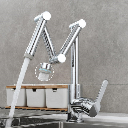 Brushed Gold Kitchen Sink Faucets Hot & Cold Soild Brass Folded Mixer Tap Single Handle Deck 360 Degrees Rotating Black/Chrome