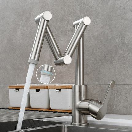 Brushed Gold Kitchen Sink Faucets Hot & Cold Soild Brass Folded Mixer Tap Single Handle Deck 360 Degrees Rotating Black/Chrome