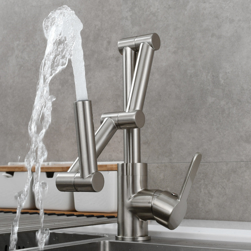 Brushed Gold Kitchen Sink Faucets Hot & Cold Soild Brass Folded Mixer Tap Single Handle Deck 360 Degrees Rotating Black/Chrome