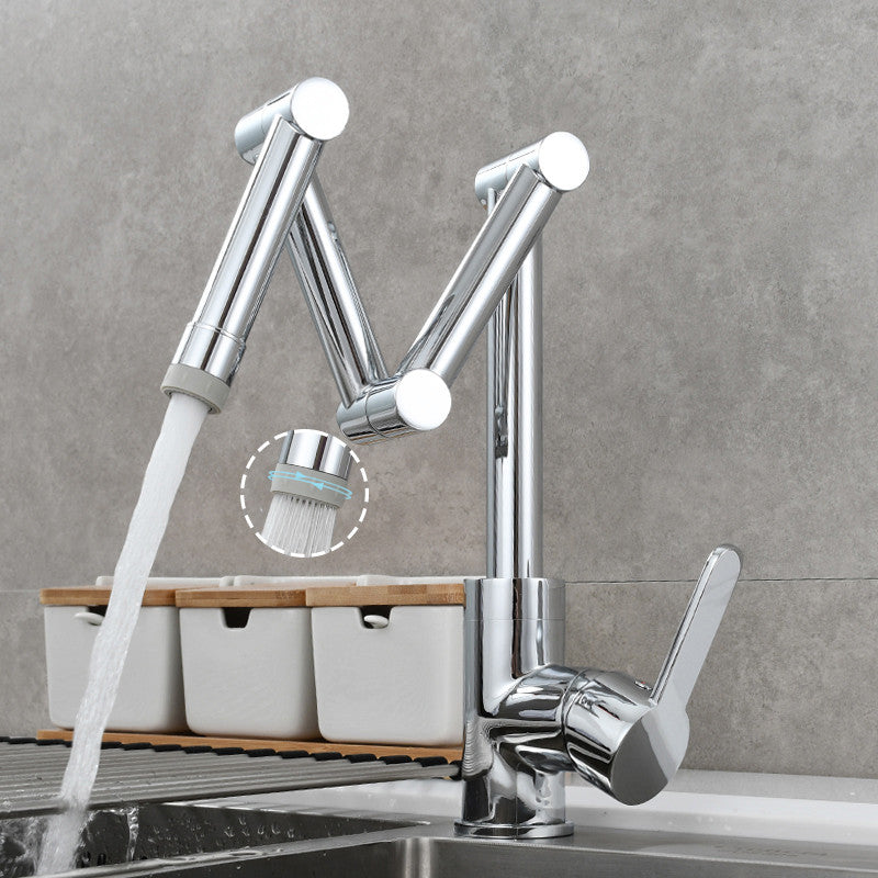 Brushed Gold Kitchen Sink Faucets Hot & Cold Soild Brass Folded Mixer Tap Single Handle Deck 360 Degrees Rotating Black/Chrome