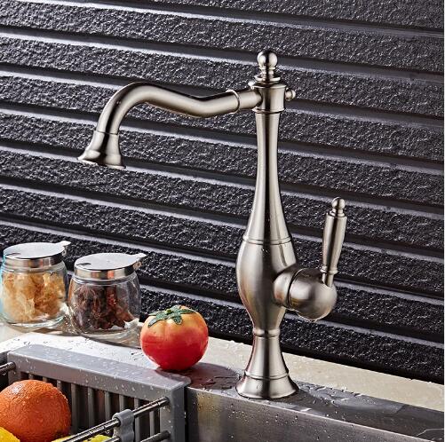 Luxury New Brushed Nickel Kitchen Faucet Mixer Vintage Style European Quality Kitchen Mixer Water Faucet 360 Swivel Kitchen Tap
