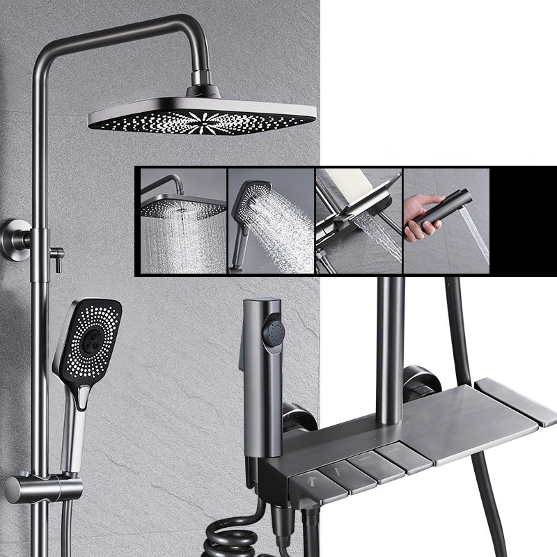 Piano Keys Bathroom Shower System Wall Mounted Grey Piano Shower Faucet Set with Tub Spout Four-Function Piano Bathtub Faucet