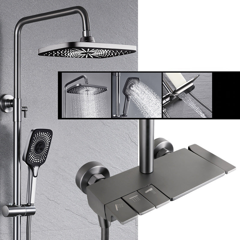 Piano Keys Bathroom Shower System Wall Mounted Grey Piano Shower Faucet Set with Tub Spout Four-Function Piano Bathtub Faucet
