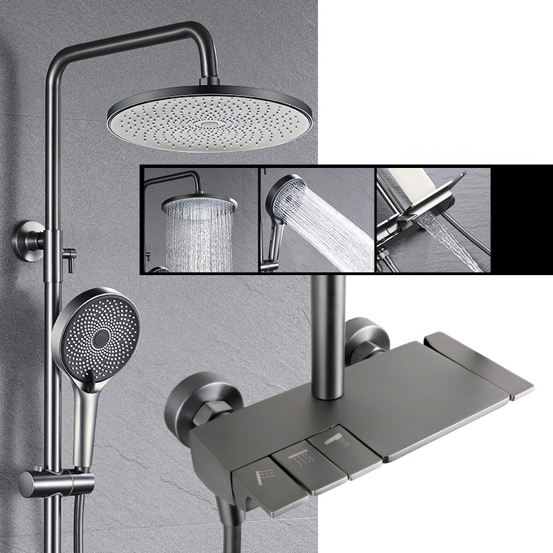 Piano Keys Bathroom Shower System Wall Mounted Grey Piano Shower Faucet Set with Tub Spout Four-Function Piano Bathtub Faucet