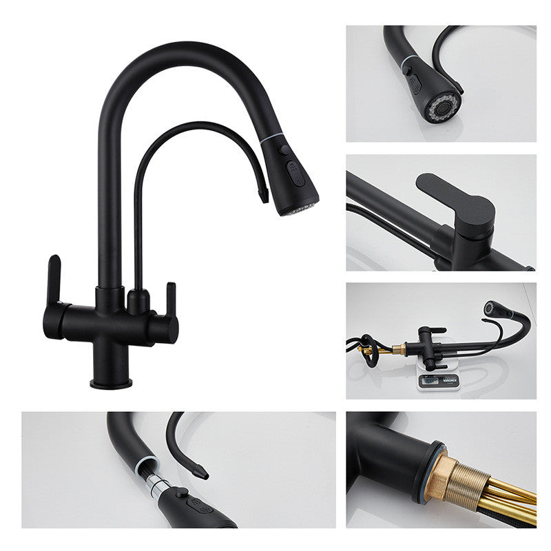 Pull Out Kitchen Faucet Solid Brass Crane For Kitchen Deck Mounted Black Water Filter Tap Sink Faucet Mixer 3 Way Kitchen Faucet
