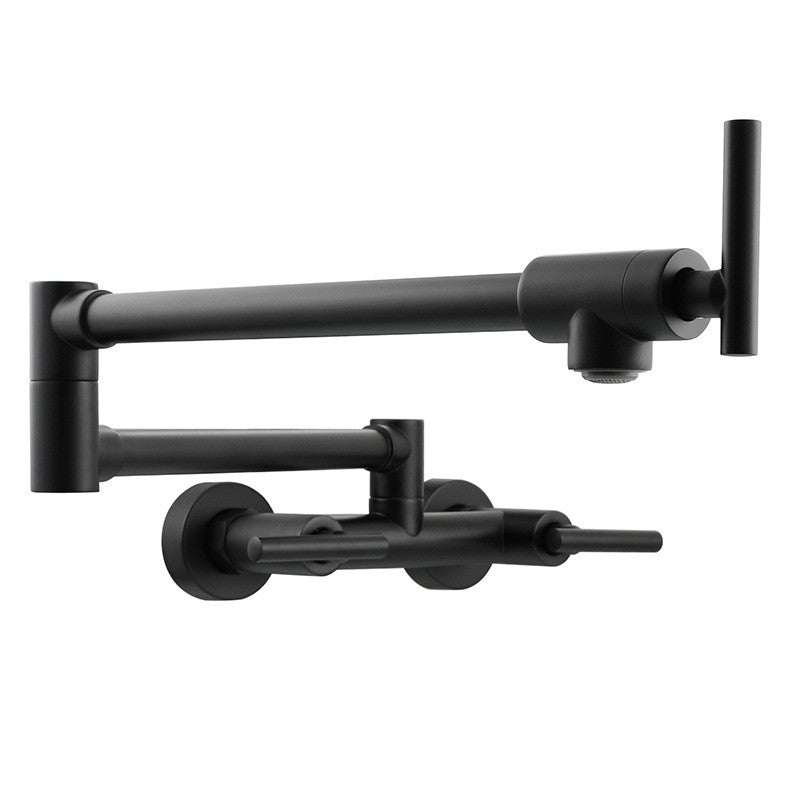 Black Pot Filler Tap Wall Mounted Foldable Kitchen Faucet Hot and Cold Single Hole Sink Tap Rotate Folding Spout Brass