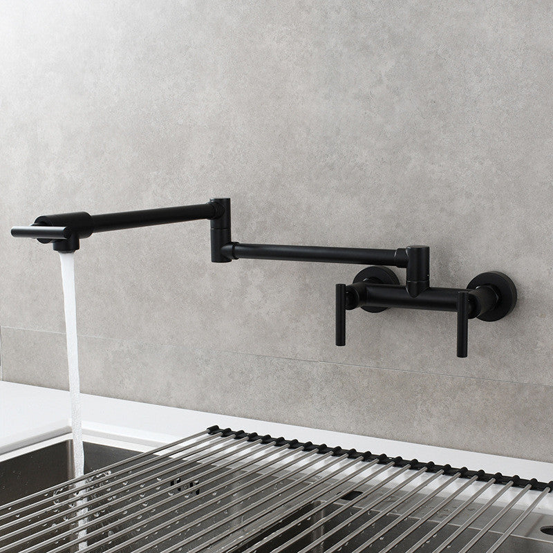 Black Pot Filler Tap Wall Mounted Foldable Kitchen Faucet Hot and Cold Single Hole Sink Tap Rotate Folding Spout Brass