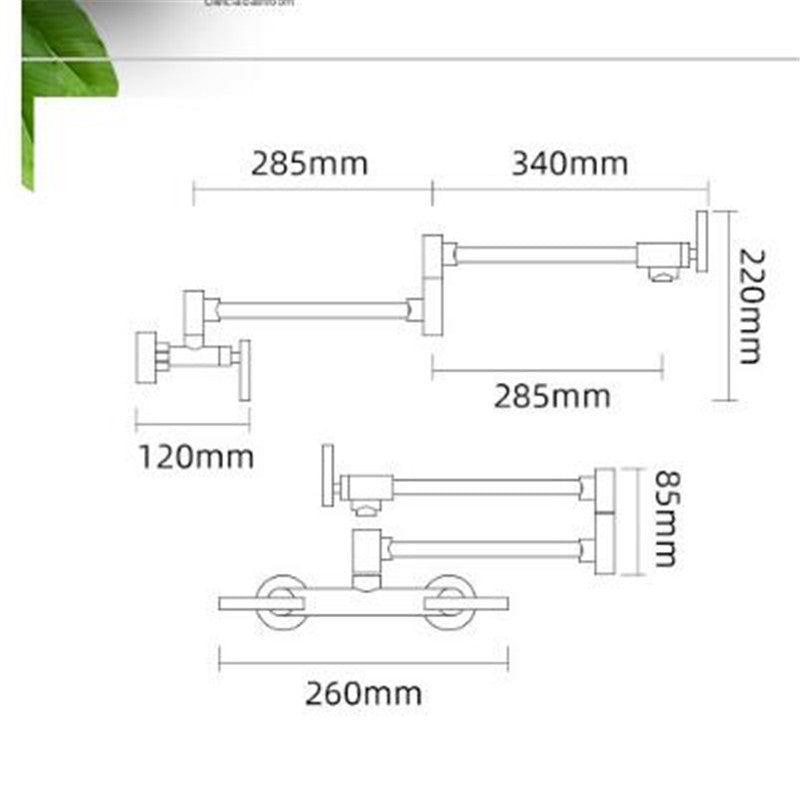 Black Pot Filler Tap Wall Mounted Foldable Kitchen Faucet Hot and Cold Single Hole Sink Tap Rotate Folding Spout Brass