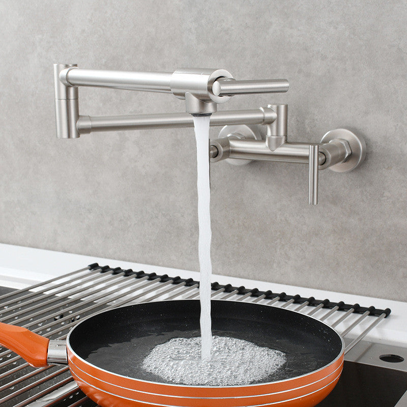 Black Pot Filler Tap Wall Mounted Foldable Kitchen Faucet Hot and Cold Single Hole Sink Tap Rotate Folding Spout Brass