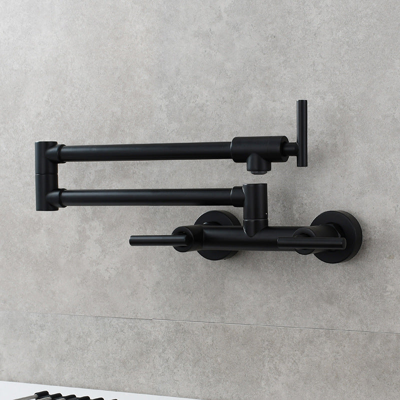 Black Pot Filler Tap Wall Mounted Foldable Kitchen Faucet Hot and Cold Single Hole Sink Tap Rotate Folding Spout Brass