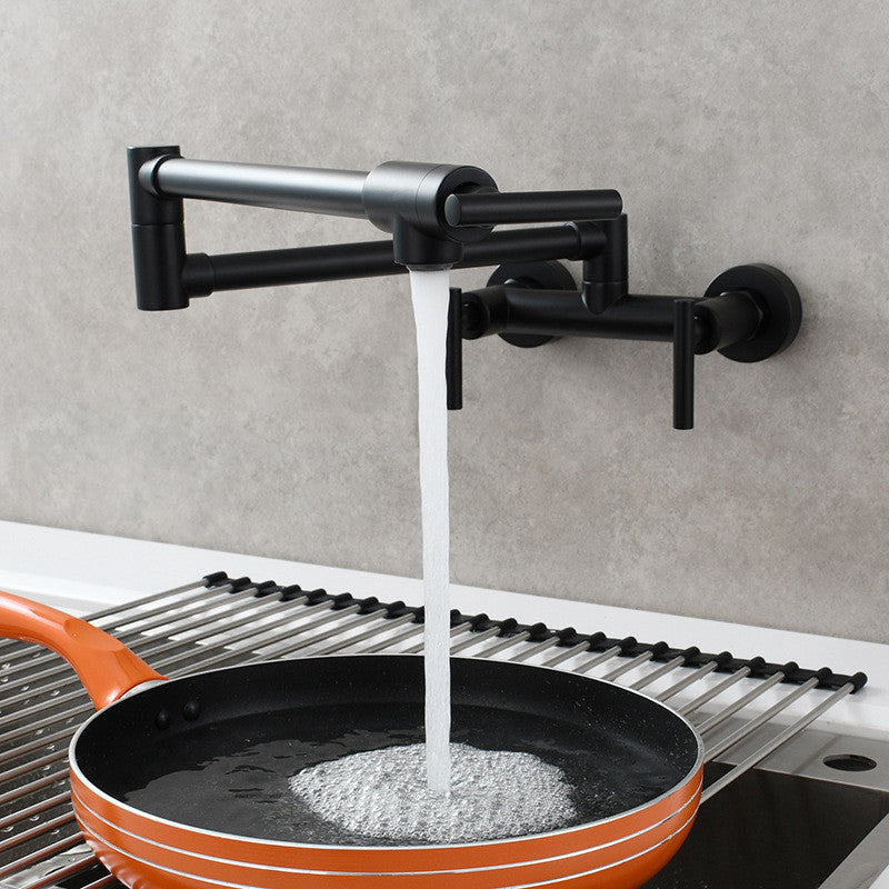 Black Pot Filler Tap Wall Mounted Foldable Kitchen Faucet Hot and Cold Single Hole Sink Tap Rotate Folding Spout Brass