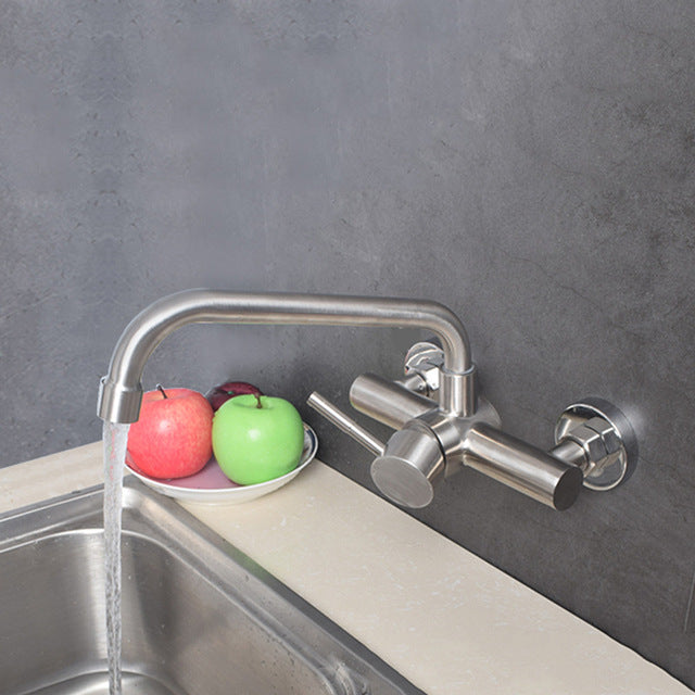 Brushed Gold Kitchen Faucet Swivel Pot Filler Tap Wall Mounted Hot and Cold Sink Tap Rotate Spout Stainless Steel