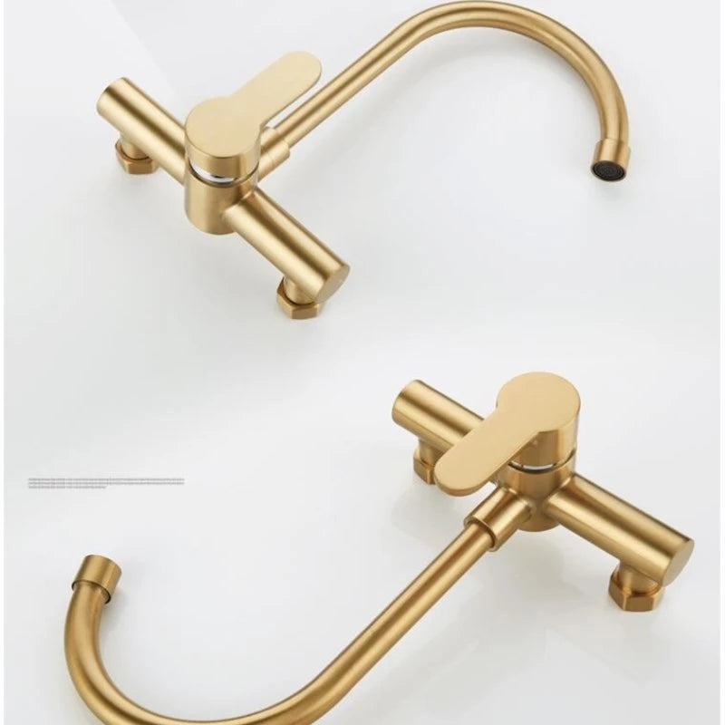 Brushed Gold Kitchen Faucet Swivel Pot Filler Tap Wall Mounted Hot and Cold Sink Tap Rotate Spout Stainless Steel