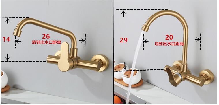Brushed Gold Kitchen Faucet Swivel Pot Filler Tap Wall Mounted Hot and Cold Sink Tap Rotate Spout Stainless Steel