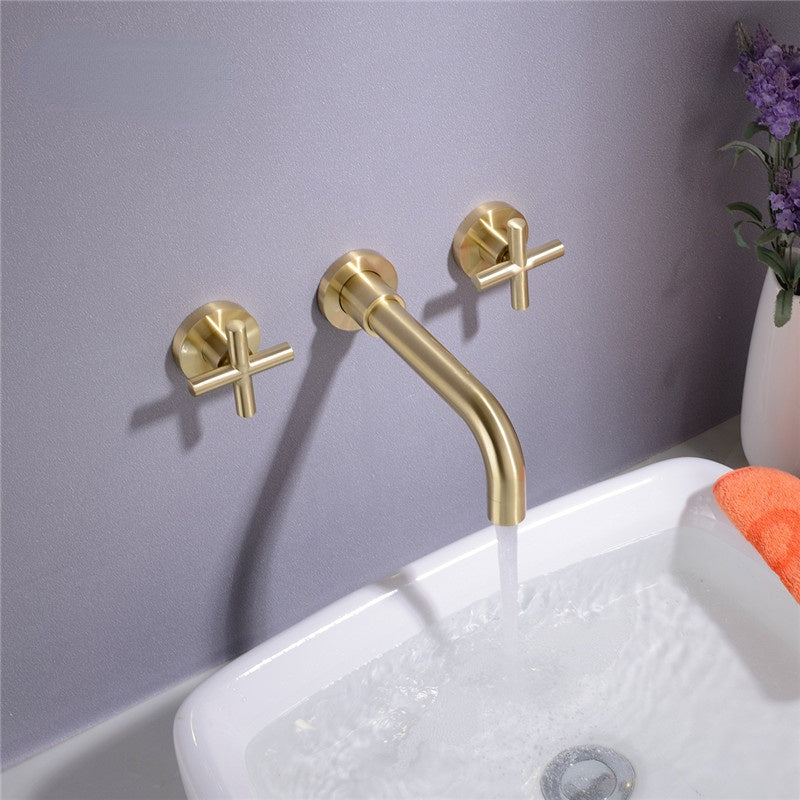 Basin Faucet Wall Mounted Golden Matte/Rose Gold Dual Handle In-Wall Bathroom Sink Faucet 3 Holes Hot & Cold mixer Tap Torneira