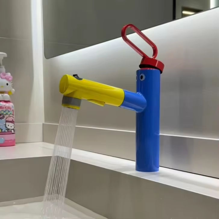 Cute Colorful Solid Brass Modern Touchless Sensor Deck Mounted Bathroom Single Hole Ceramic Vanity Sink Faucet