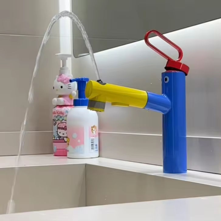 Cute Colorful Solid Brass Modern Touchless Sensor Deck Mounted Bathroom Single Hole Ceramic Vanity Sink Faucet