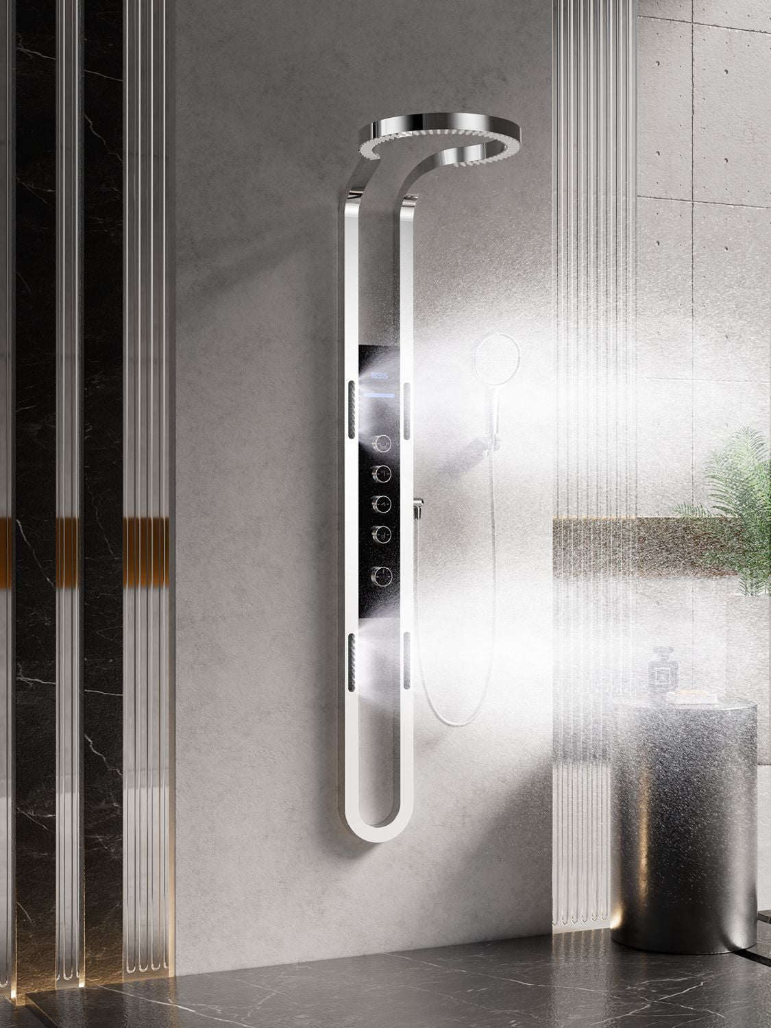 LED Bathroom Shower Faucet Set, Ceiling Mounted Rainfall Waterfall Thermostatic Shower Faucet Kit