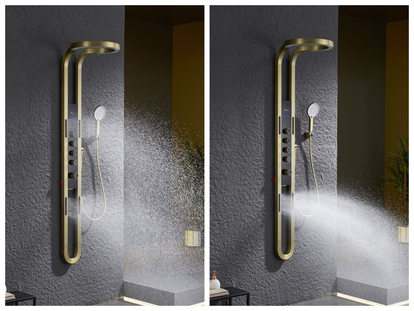 LED Bathroom Shower Faucet Set, Ceiling Mounted Rainfall Waterfall Thermostatic Shower Faucet Kit