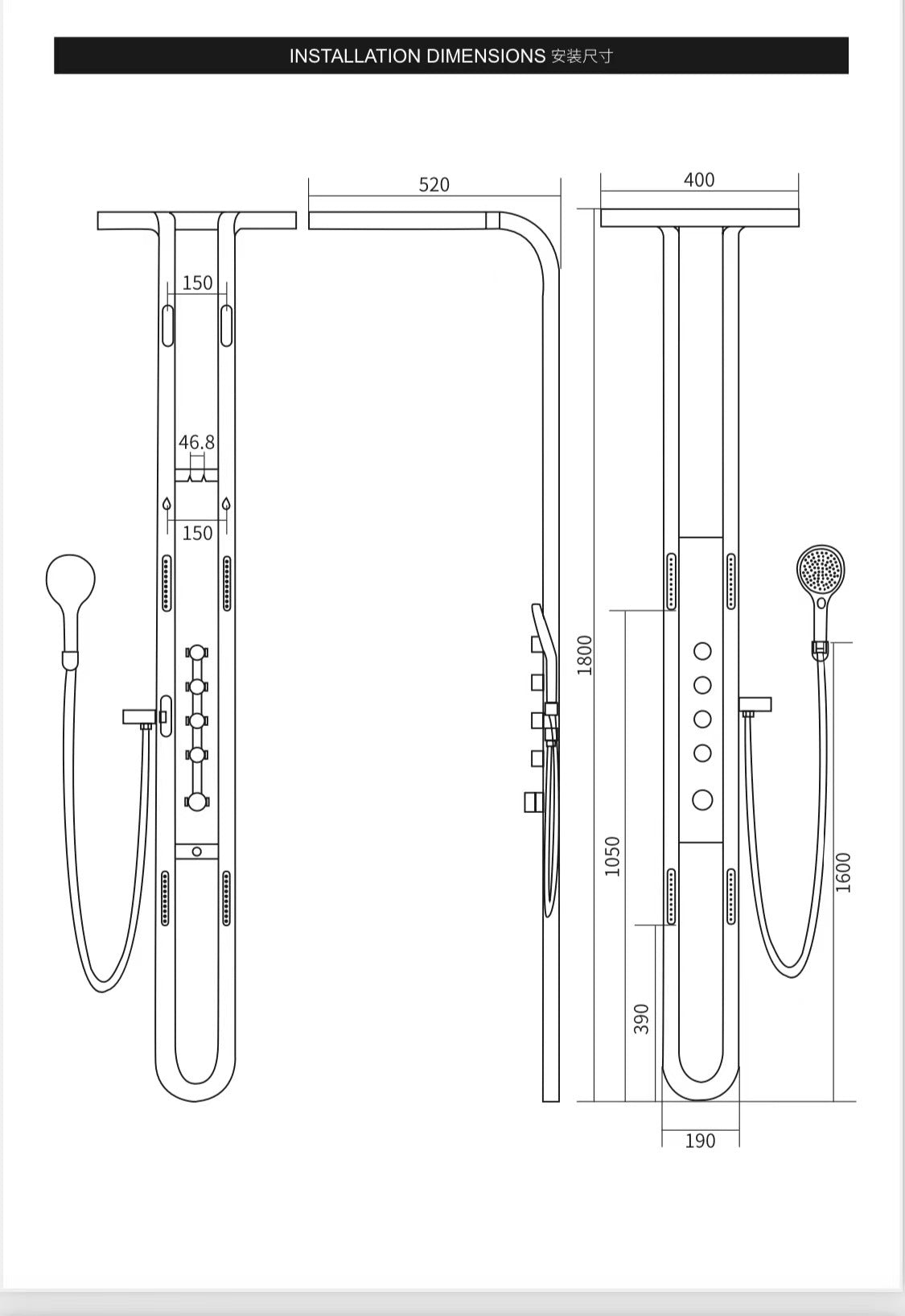 LED Bathroom Shower Faucet Set, Ceiling Mounted Rainfall Waterfall Thermostatic Shower Faucet Kit