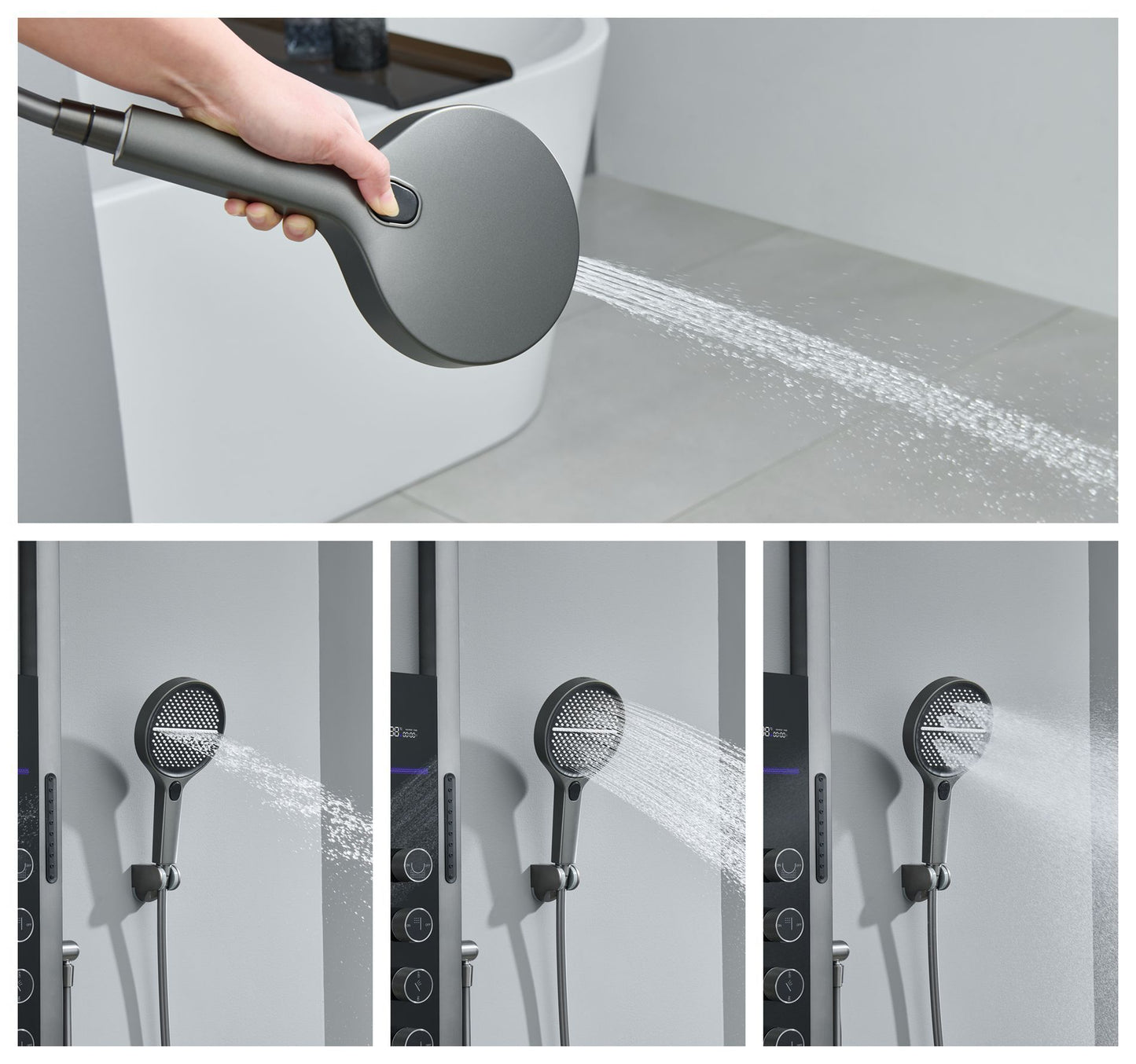 LED Bathroom Shower Faucet Set, Ceiling Mounted Rainfall Waterfall Thermostatic Shower Faucet Kit