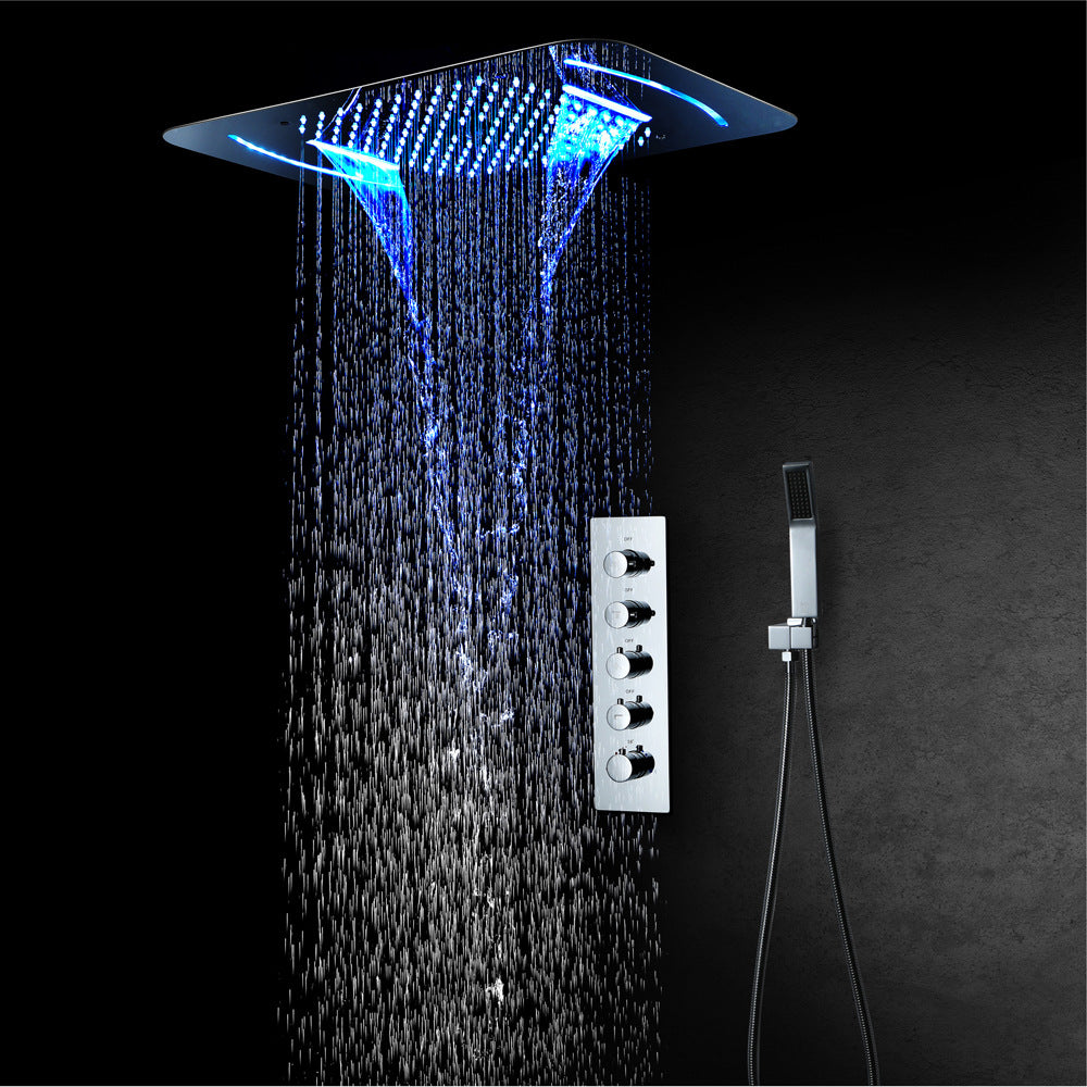 Bathroom Shower Set Chrome LED Thermostatic Rainfall Shower Faucet  Wall Mounted  Ceiling Shower Mixer Color Change  Shower Head