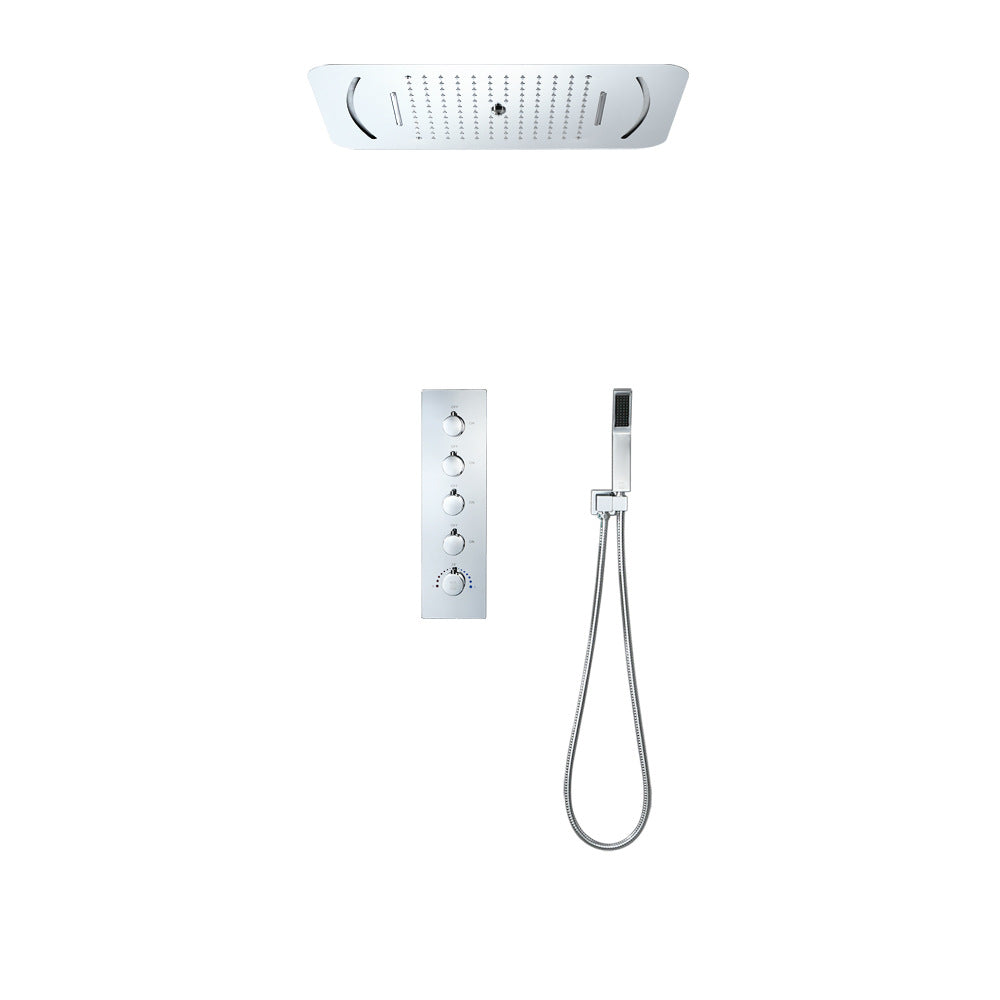 Bathroom Shower Set Chrome LED Thermostatic Rainfall Shower Faucet  Wall Mounted  Ceiling Shower Mixer Color Change  Shower Head