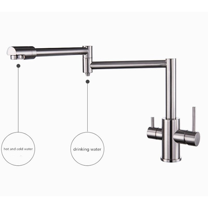 Black Kitchen Faucet Solid Brass Crane Kitchen Deck Mounted Water Filter Tap Three Ways Sink Mixer 3 Way Foldable Nickel Brushed