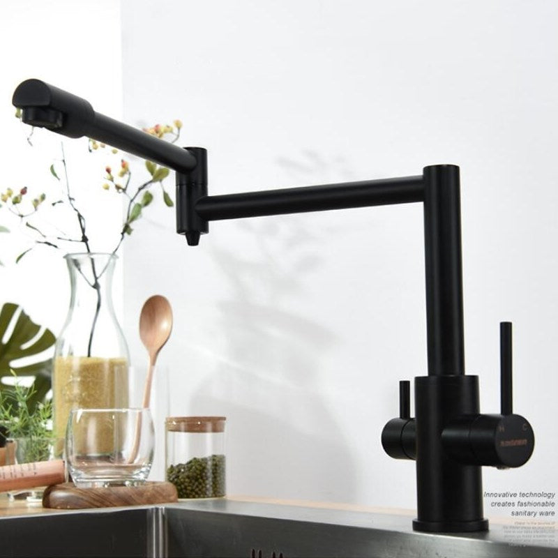 Black Kitchen Faucet Solid Brass Crane Kitchen Deck Mounted Water Filter Tap Three Ways Sink Mixer 3 Way Foldable Nickel Brushed