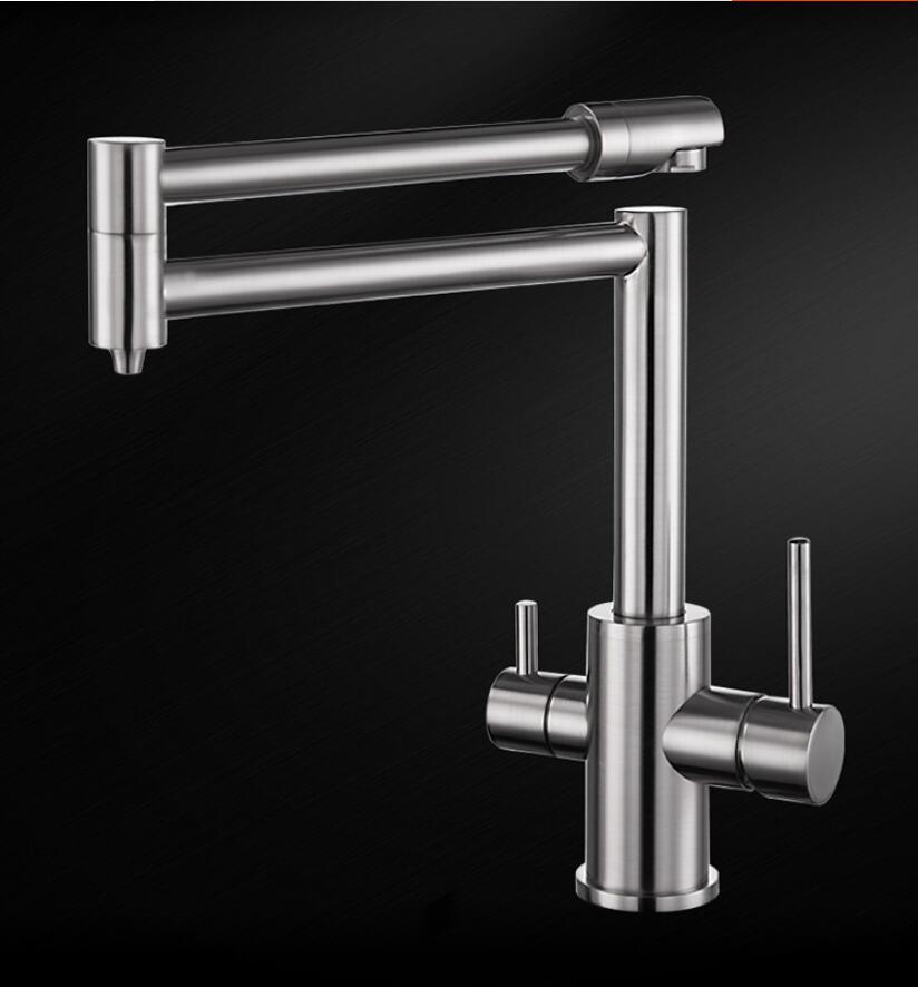 Black Kitchen Faucet Solid Brass Crane Kitchen Deck Mounted Water Filter Tap Three Ways Sink Mixer 3 Way Foldable Nickel Brushed