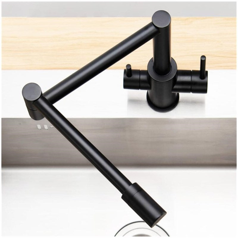 Black Kitchen Faucet Solid Brass Crane Kitchen Deck Mounted Water Filter Tap Three Ways Sink Mixer 3 Way Foldable Nickel Brushed