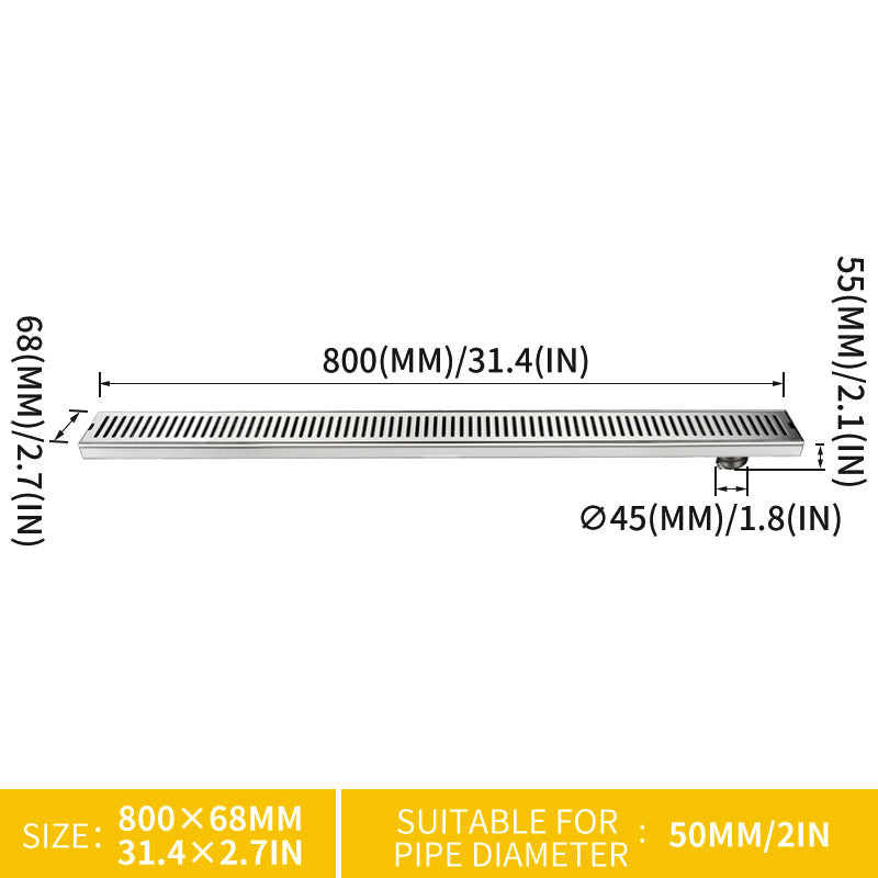 Brushed 304 Stainless Steel Shower Floor Drain Long Drainage Square Floor Drains Shower Drain Cover