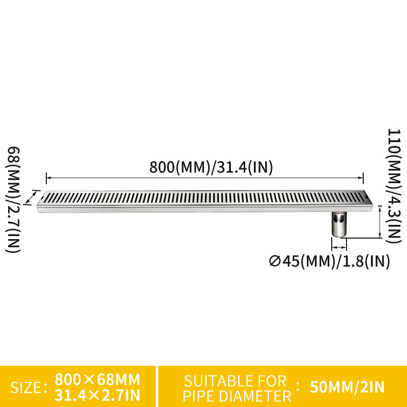 Brushed 304 Stainless Steel Shower Floor Drain Long Drainage Square Floor Drains Shower Drain Cover
