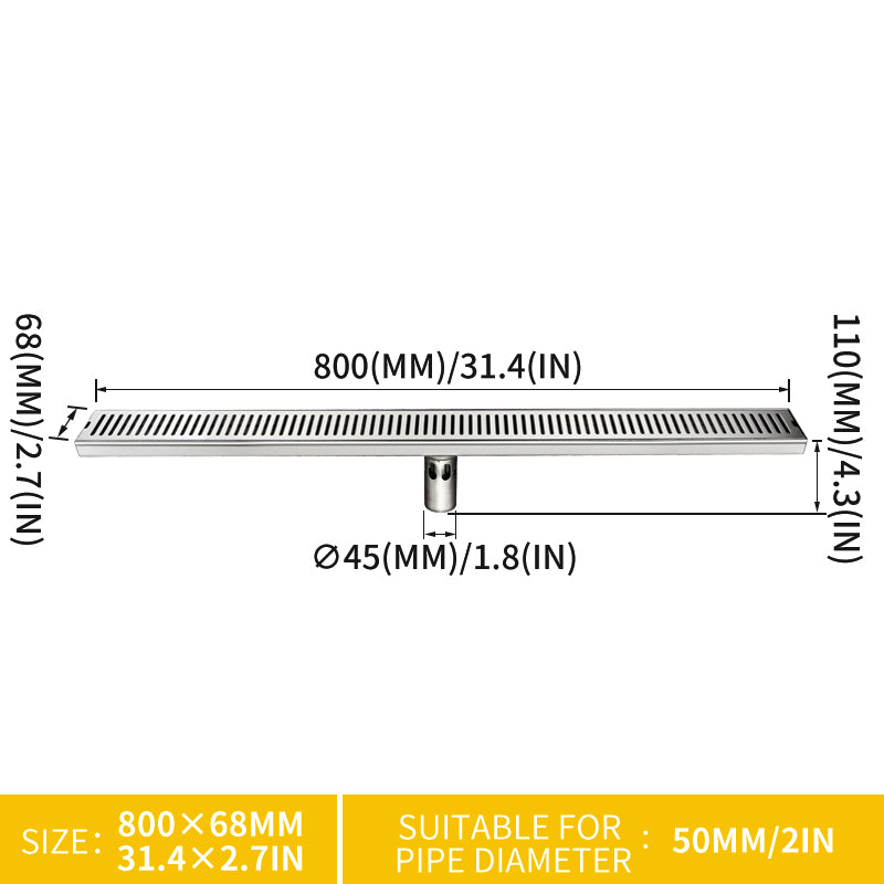 Brushed 304 Stainless Steel Shower Floor Drain Long Drainage Square Floor Drains Shower Drain Cover