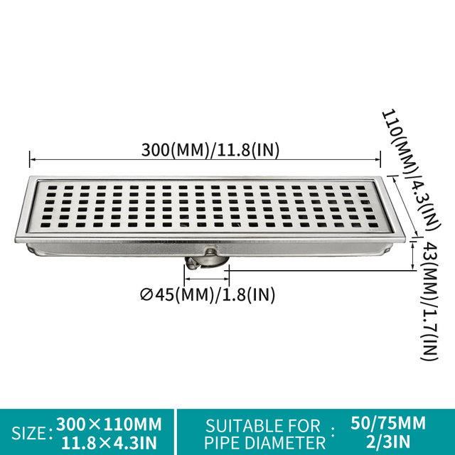 High Quality Steel Shower Drains for Tile Inserted Deodorant Floor Drain Brushed Finish Removable Cover Grid Grate