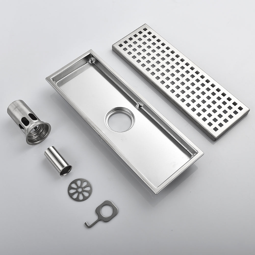 High Quality Steel Shower Drains for Tile Inserted Deodorant Floor Drain Brushed Finish Removable Cover Grid Grate