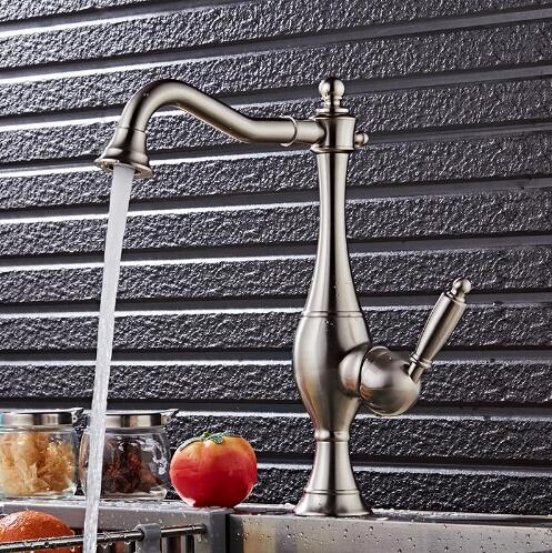 Luxury New Brushed Nickel Kitchen Faucet Mixer Vintage Style European Quality Kitchen Mixer Water Faucet 360 Swivel Kitchen Tap