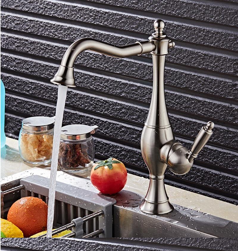 Luxury New Brushed Nickel Kitchen Faucet Mixer Vintage Style European Quality Kitchen Mixer Water Faucet 360 Swivel Kitchen Tap