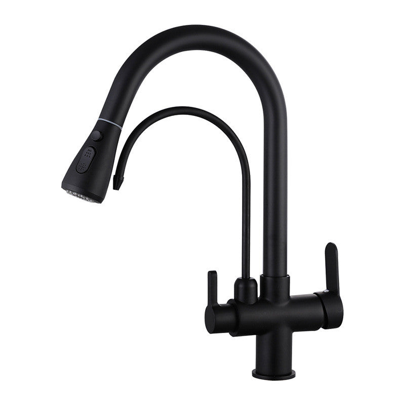 Pull Out Kitchen Faucet Solid Brass Crane For Kitchen Deck Mounted Black Water Filter Tap Sink Faucet Mixer 3 Way Kitchen Faucet