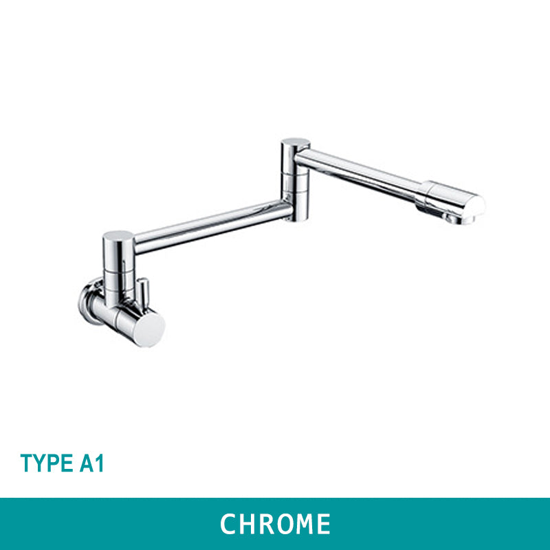 Wall Mounted Faucet Cold Tap Shine Chrome/Black Flexible Folder Spout for Basin or Kitchen Restaurant