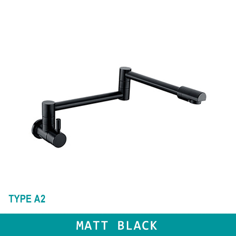 Wall Mounted Faucet Cold Tap Shine Chrome/Black Flexible Folder Spout for Basin or Kitchen Restaurant