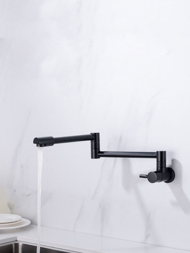 Wall Mounted Faucet Cold Tap Shine Chrome/Black Flexible Folder Spout for Basin or Kitchen Restaurant